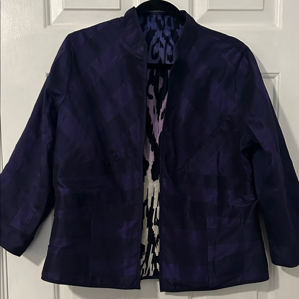 Chico's Deep Purple & Black Jacket REVERSIBLE & Animal print on the other side. - Picture 2 of 4